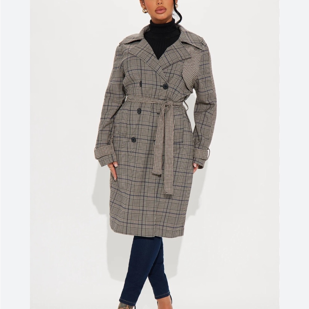 FashionNova Plaid Belted Trench Coat